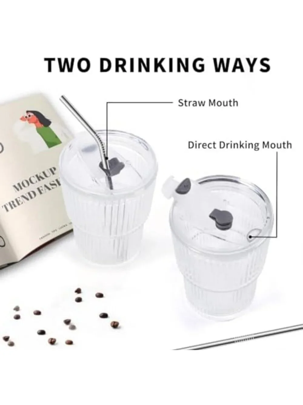 Reusable 16oz Iced Coffee Cups with Lids & Straws - Set of 4, BPA Free